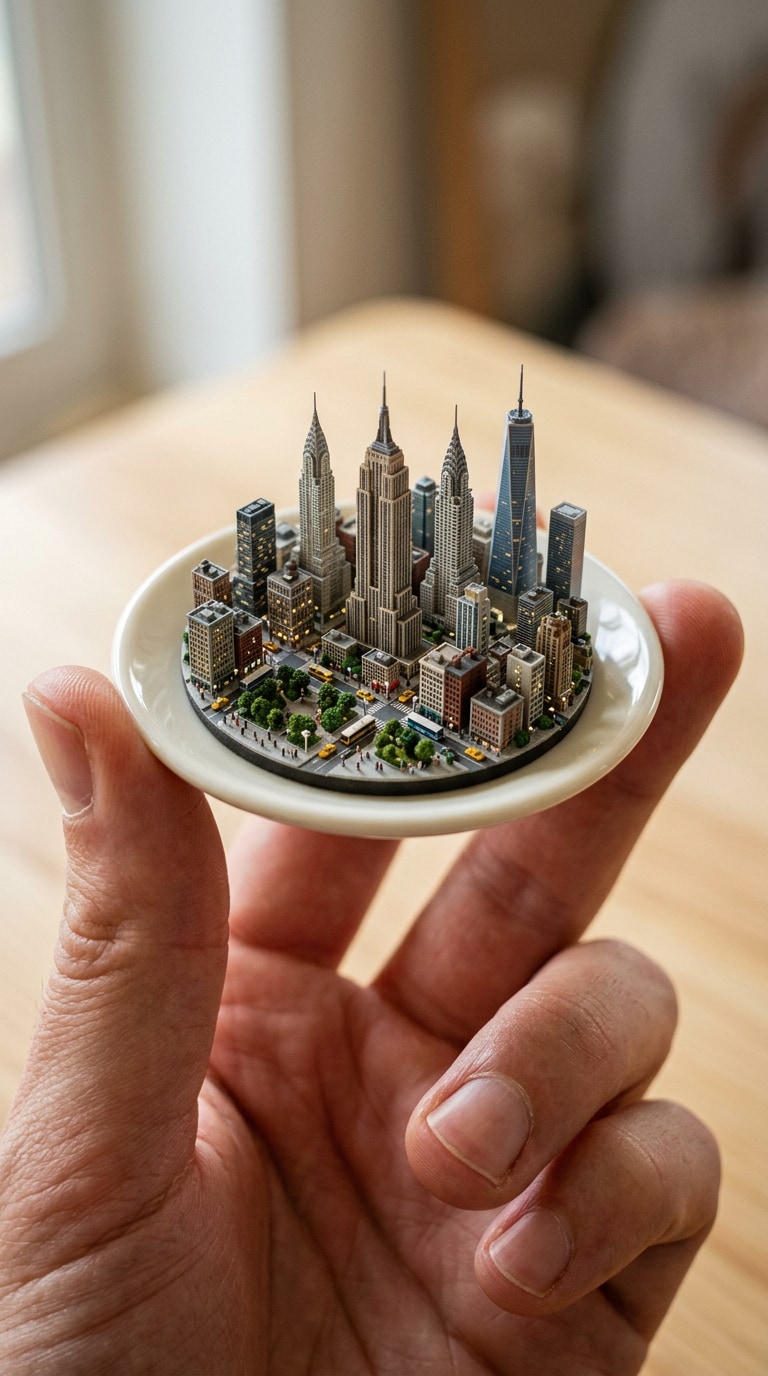 Miniature city in hand display prompt