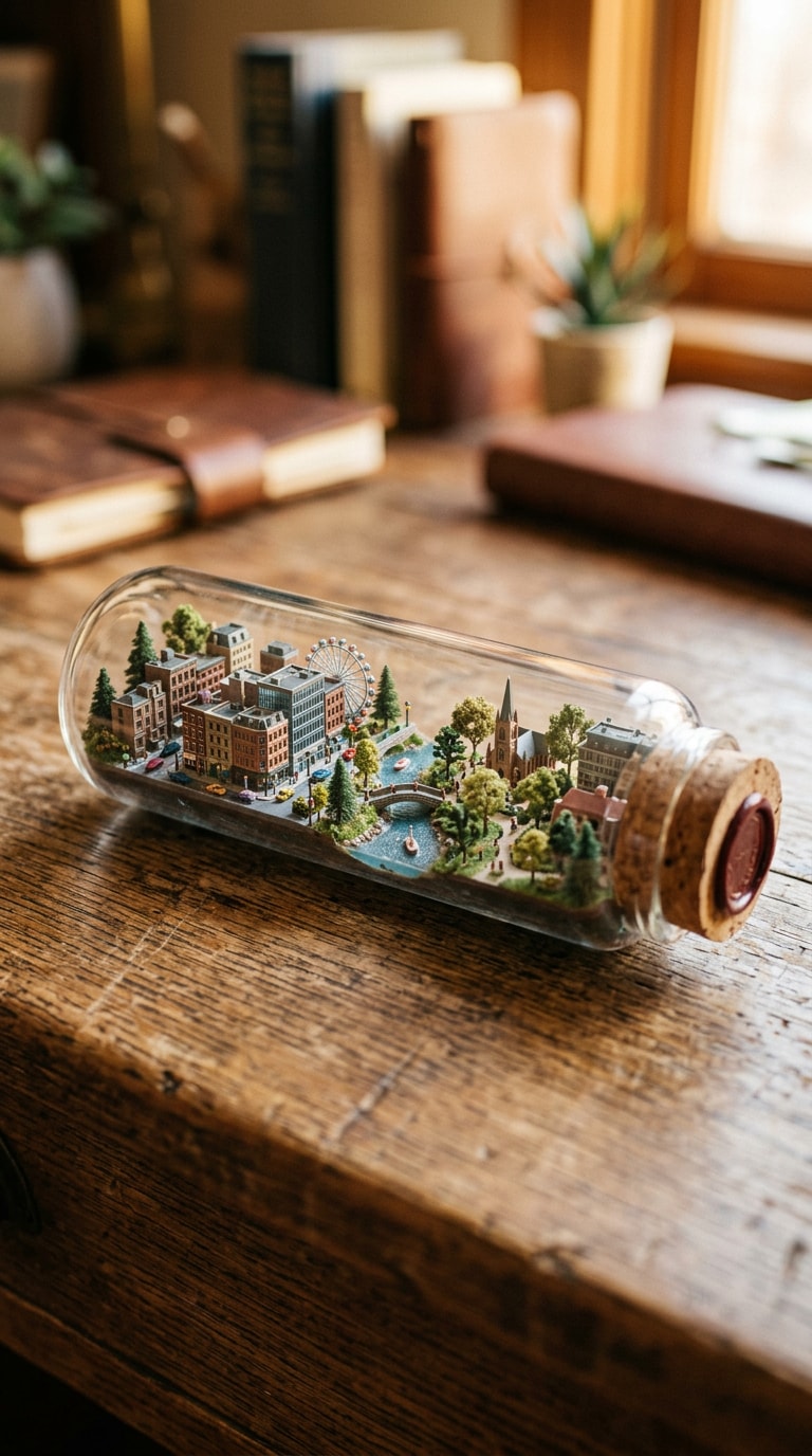 Glass capsule miniature city prompt