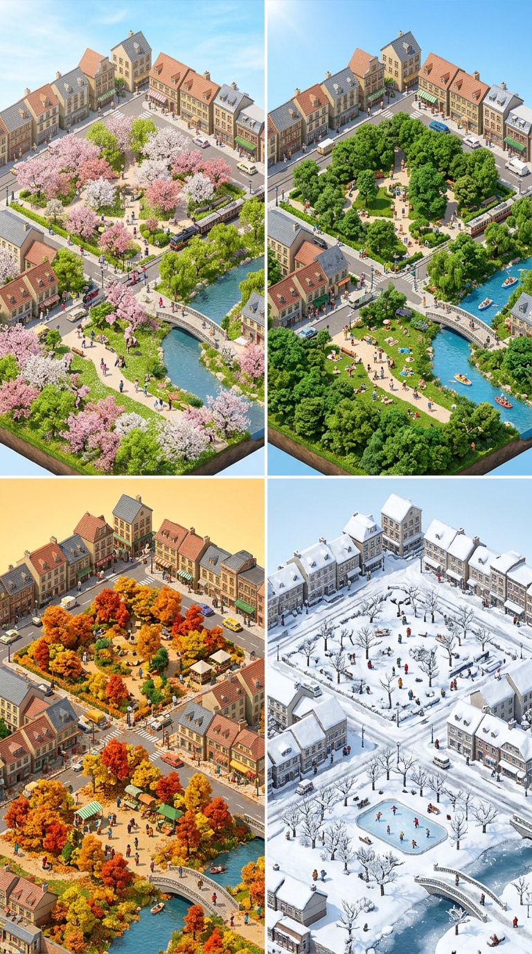 Four seasons miniature city grid prompt