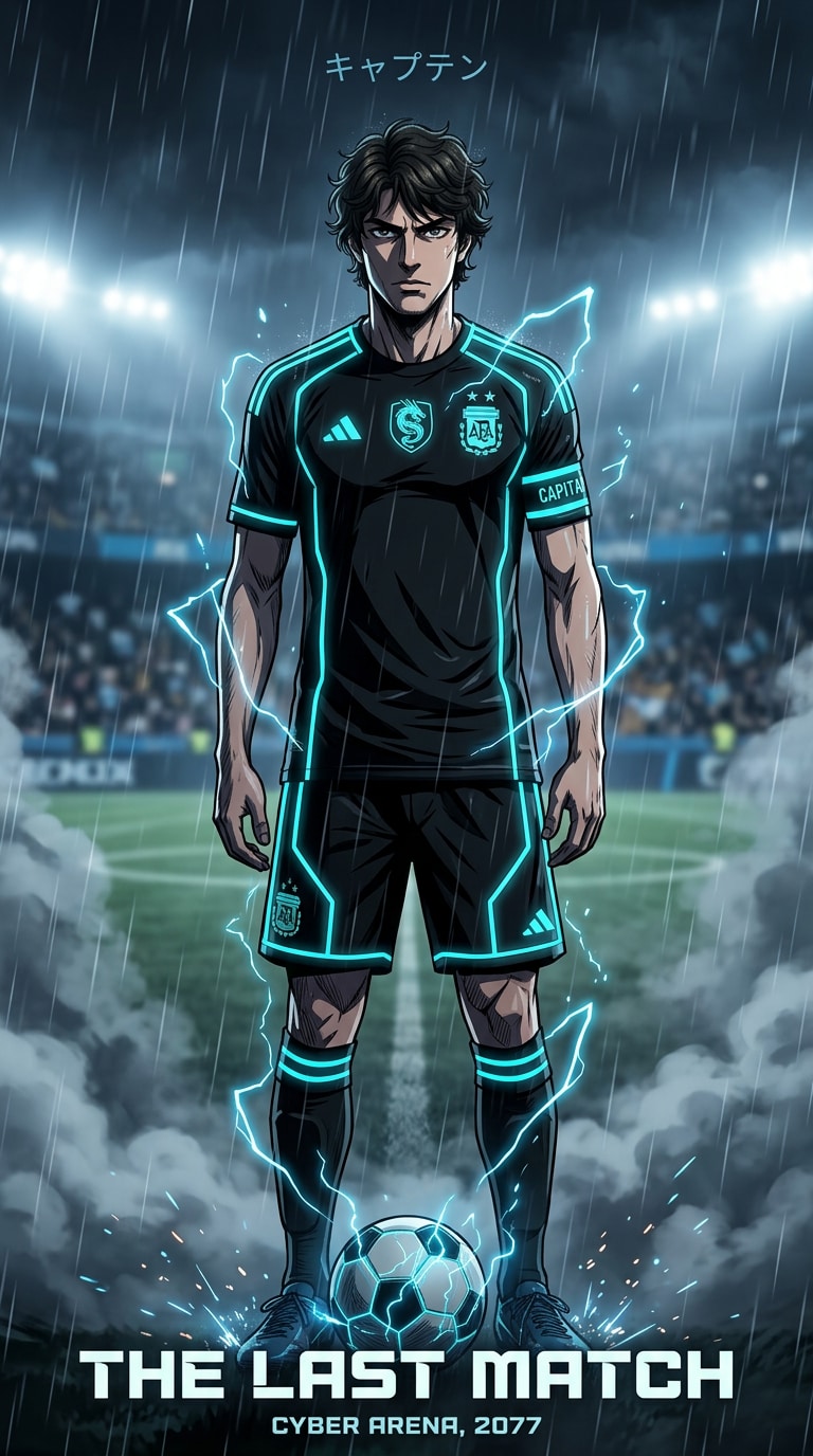 Dark Stadium Anime Soccer Poster prompt