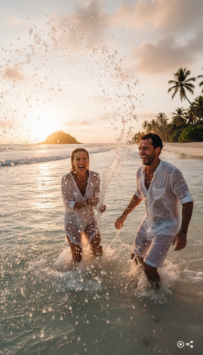 AI Beach Couple Prompt - Playful Waves preview