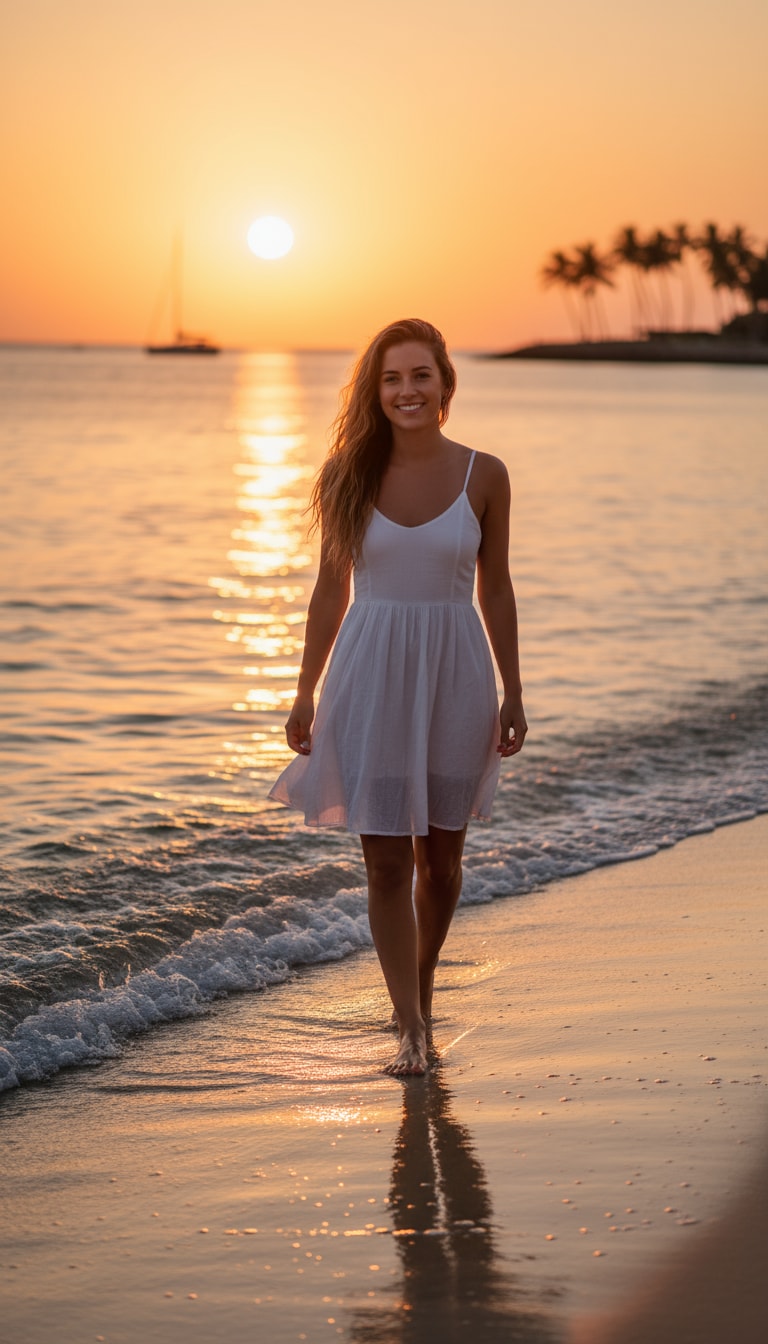 AI Beach Girl Prompt - Golden Hour Breeze preview