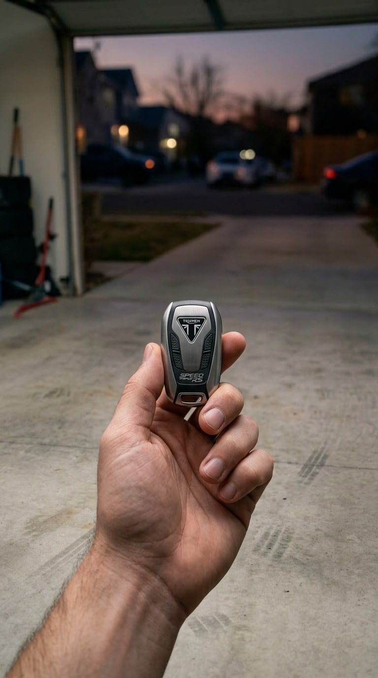 Hand holding a motorcycle key before AI bike transformation