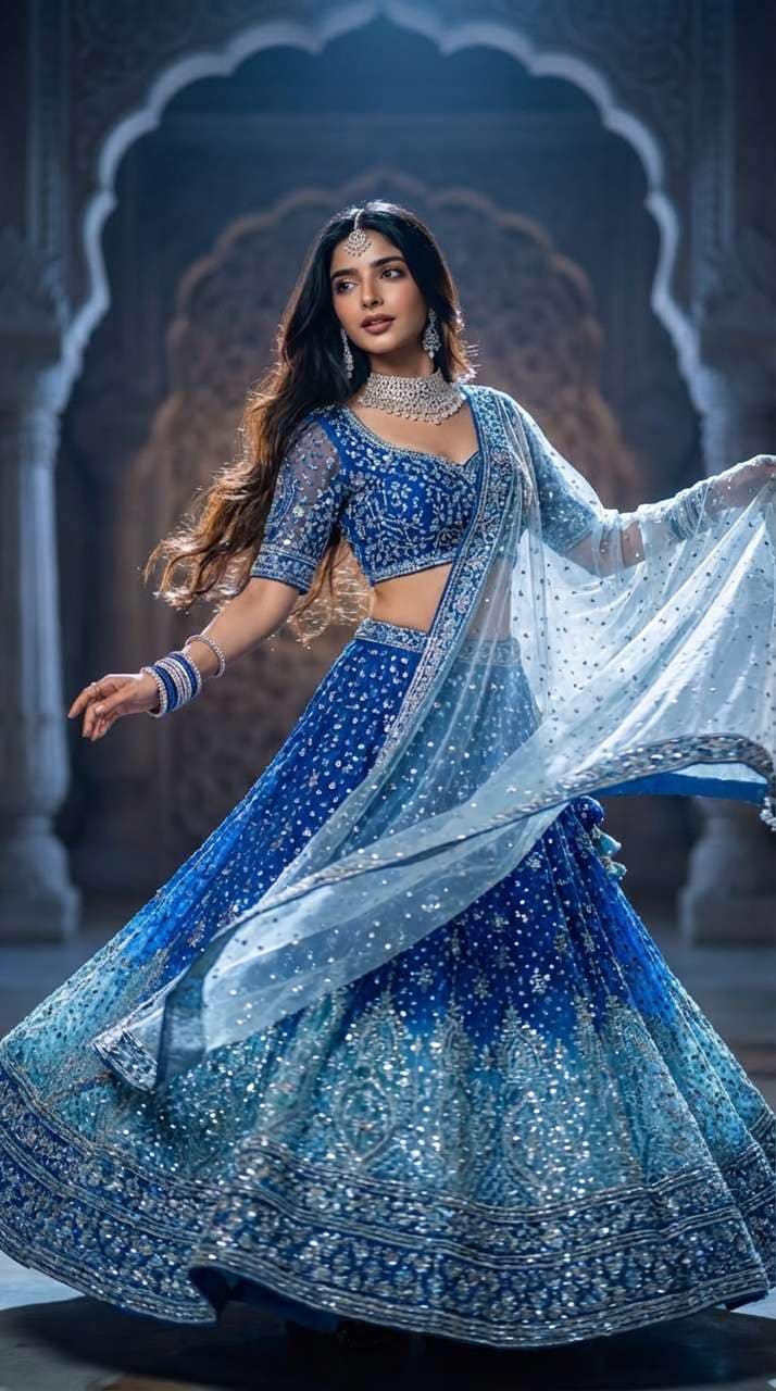 Aishwarya Rai blue lehenga AI prompt result 1