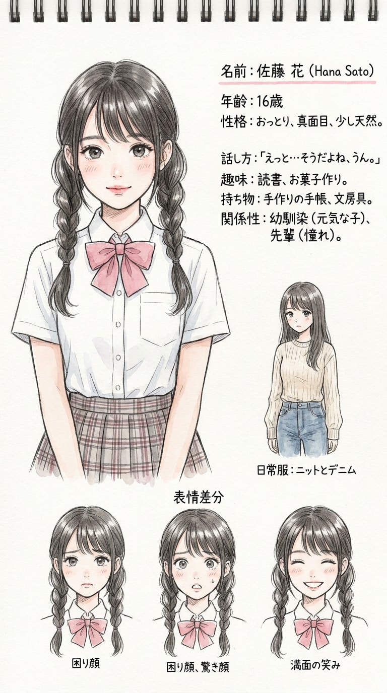 少女漫画風AIイラストキャラシート