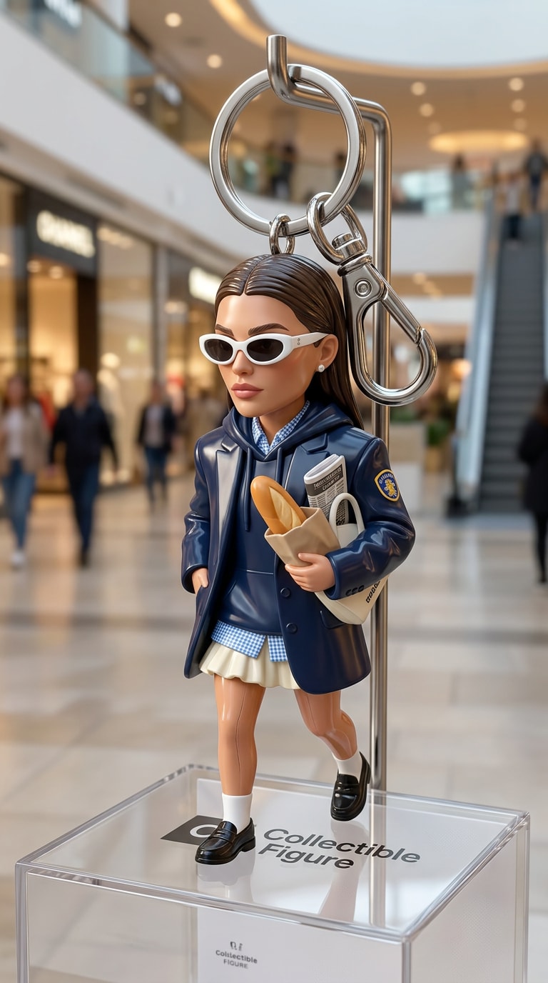 AI chibi keychain displayed like real mall merchandise
