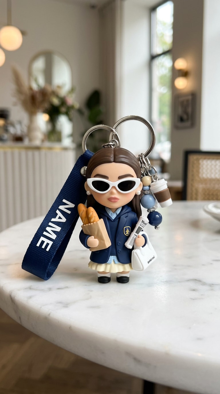 Custom name strap AI chibi keychain charm