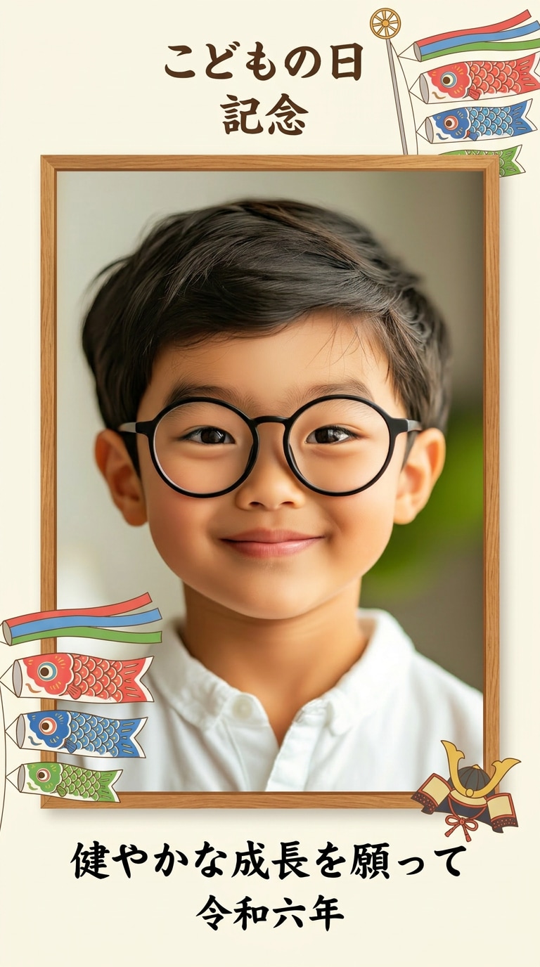 家族写真を祝祭ポスター風に整える