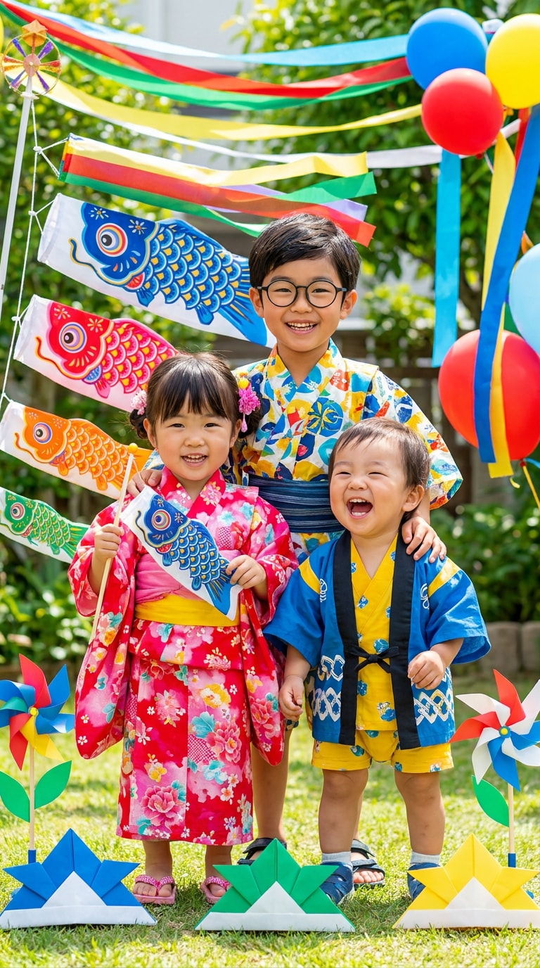 兄弟写真をにぎやかにまとめるこどもの日ポスター