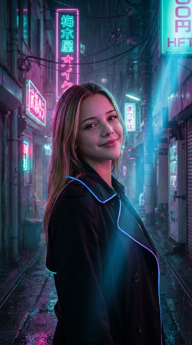 Neon noir futuristic portrait prompt