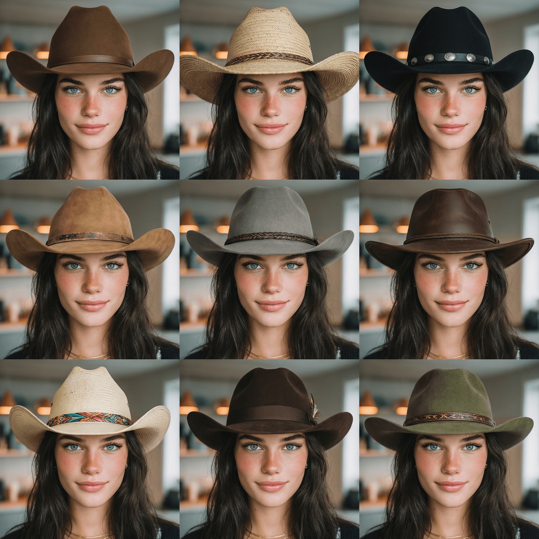 AI cowboy hat try-on 9-grid for girl