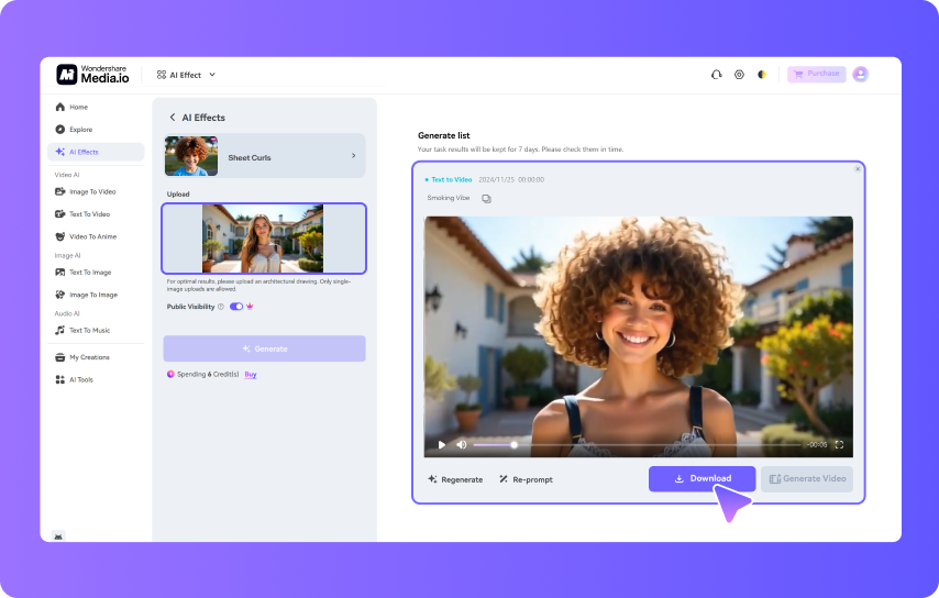 step3 Generate & Download Your Curly Video