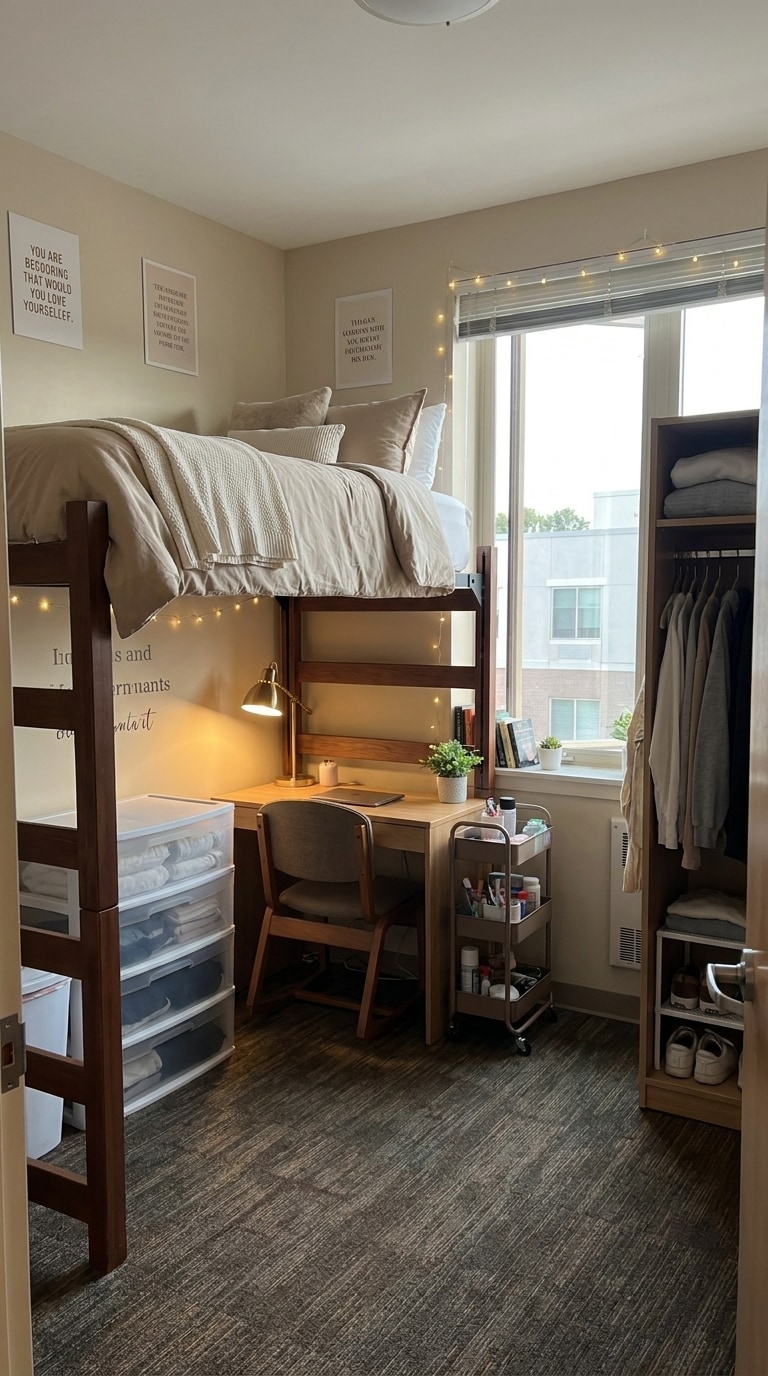 AI dorm room design prompt for small college room