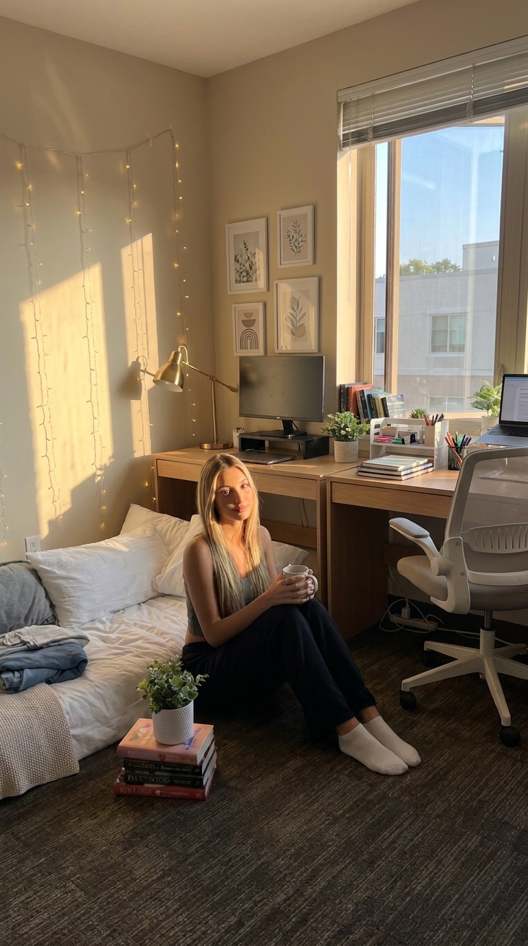 Productive dorm desk setup AI prompt