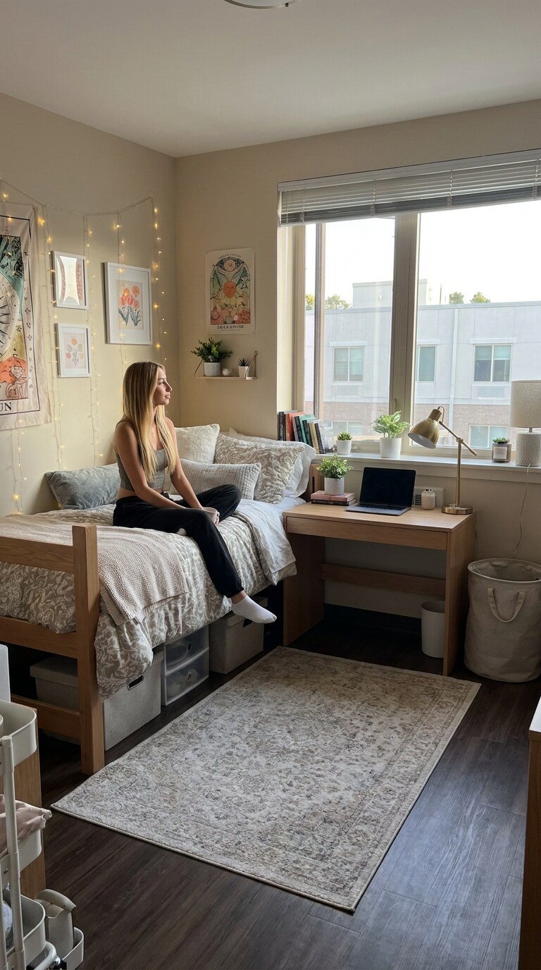 Empty dorm room before and after AI prompt