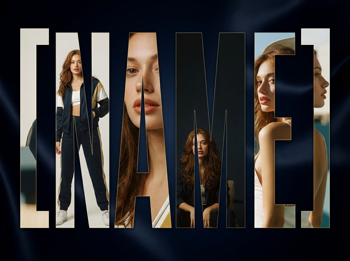 Luxury athlete editorial name collage with photo-filled letters