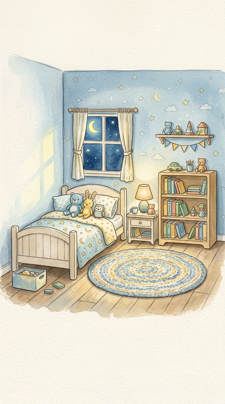 絵本風 子供部屋背景プロンプト