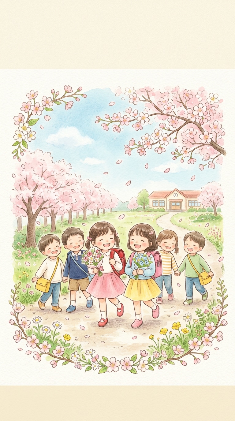 入園卒園 季節の絵本風プロンプト