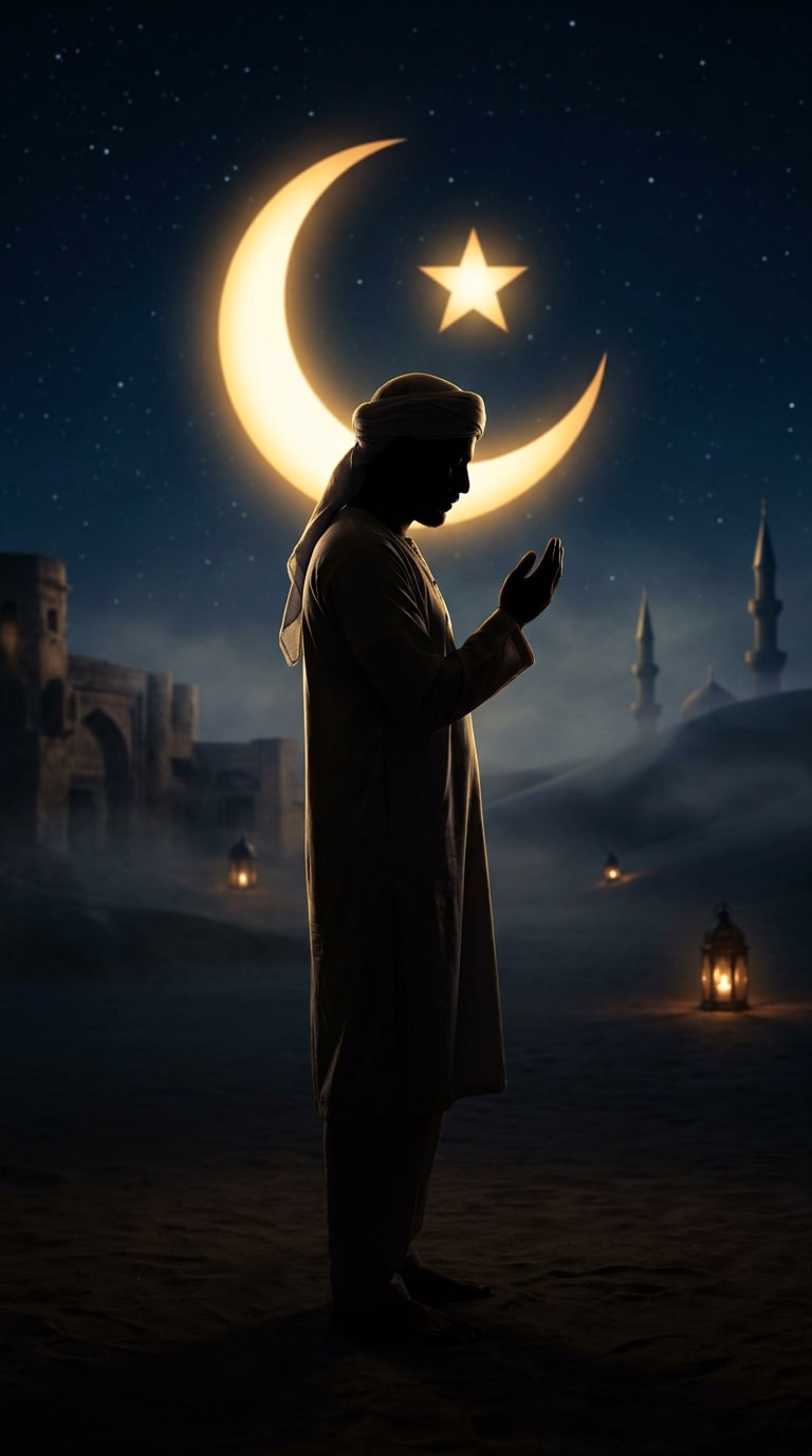 Gold Crescent Moon Silhouette