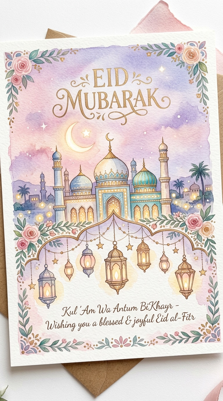 Watercolor Eid Card