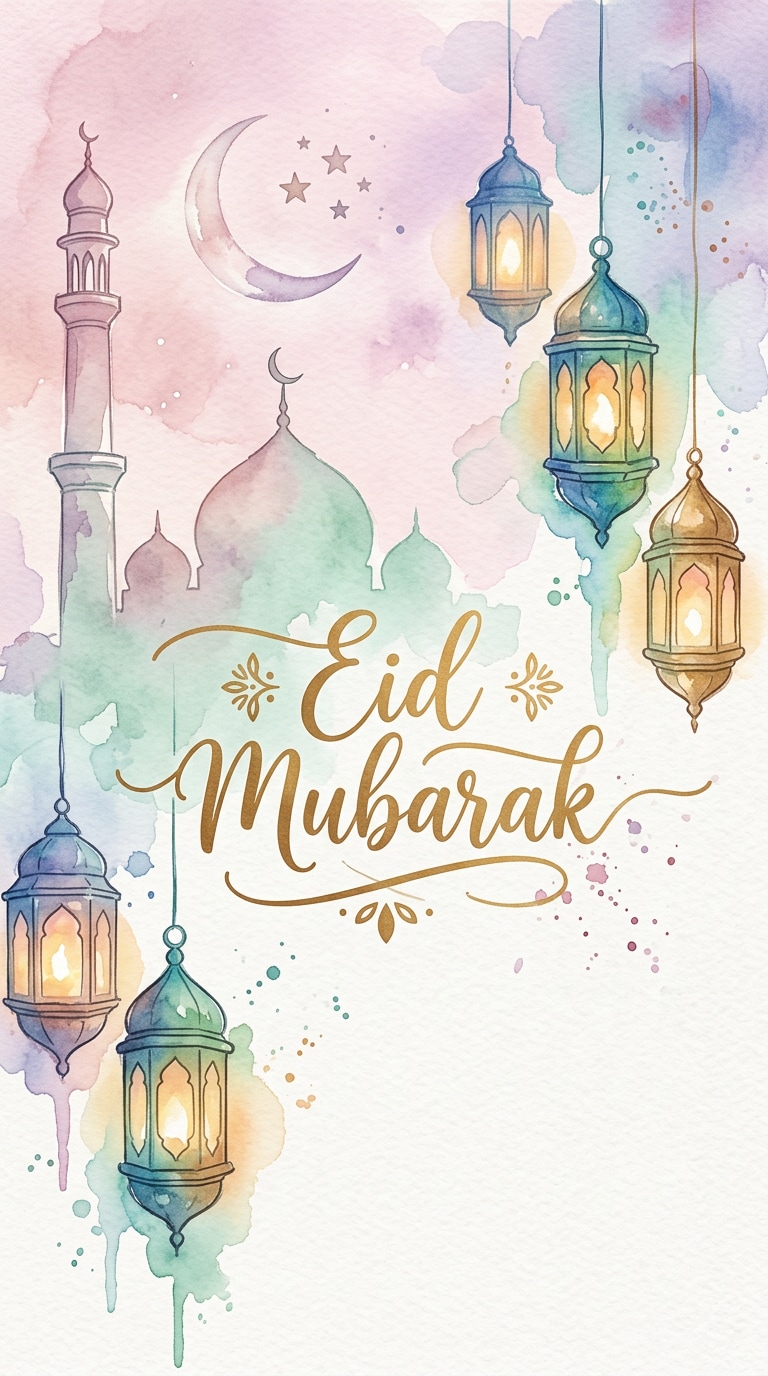 Watercolor Eid Card