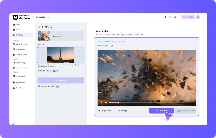 step3 Generate & Download Your Explosion Video