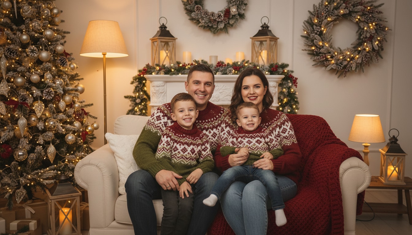 Festive Holiday Family Portrait Indoors