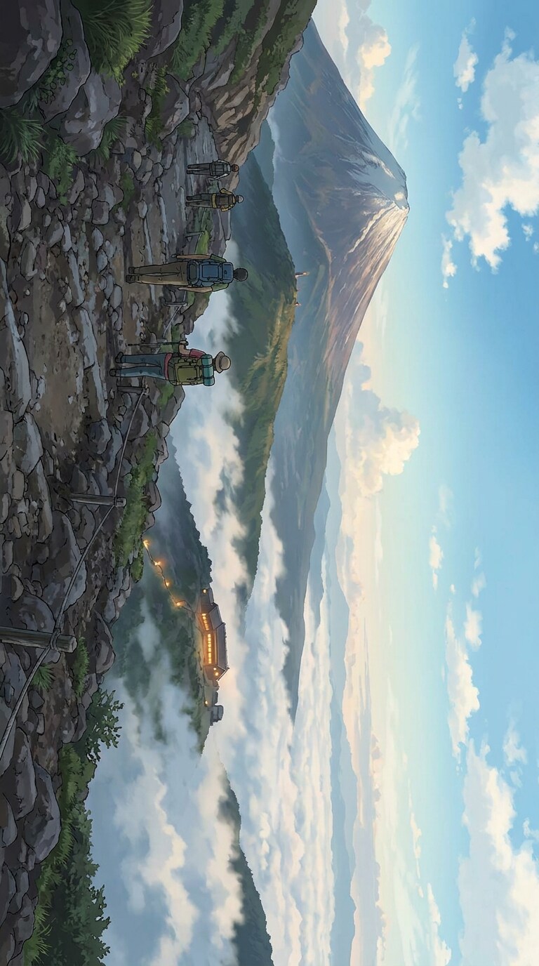 富士山登山イラストAIプロンプト