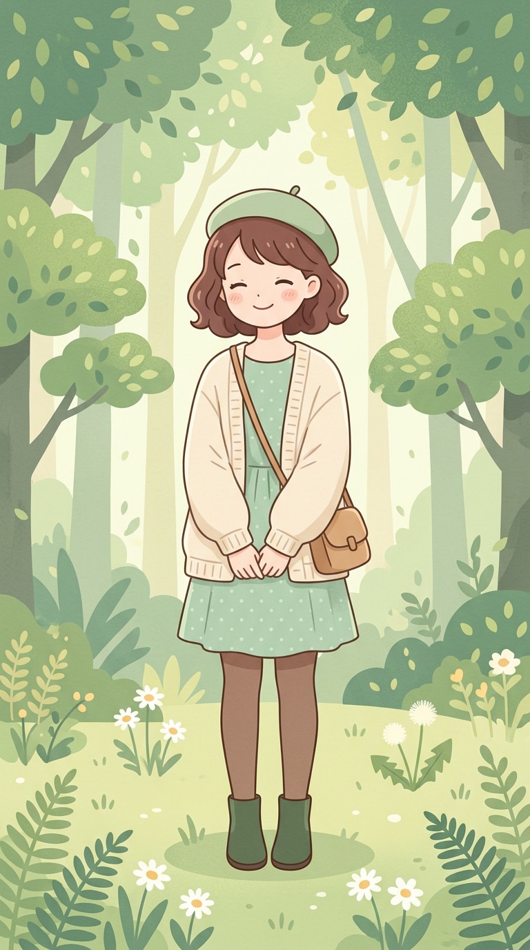 森の中の女性キャラクター