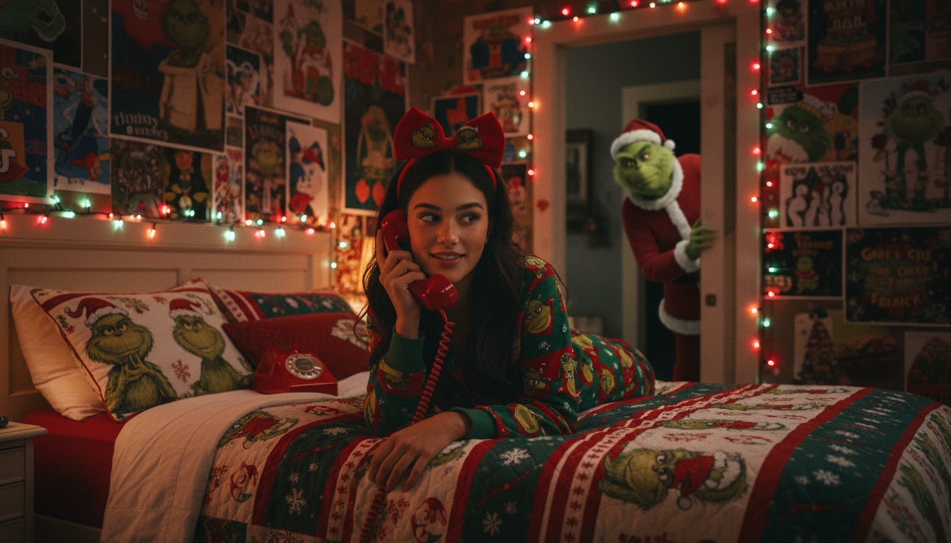 AI Grinch themed bedroom photo template