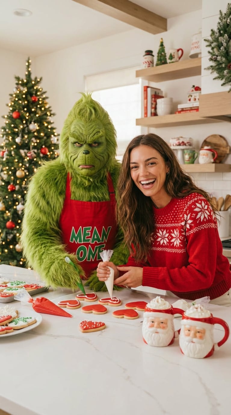 Grinch cookie decorating in kitchen template