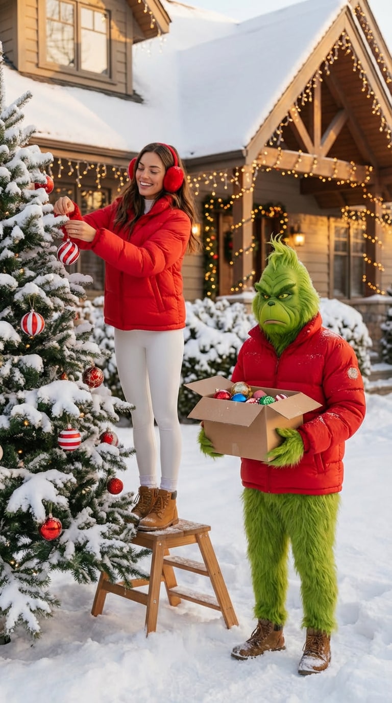 Outdoor Grinch tree decorating template