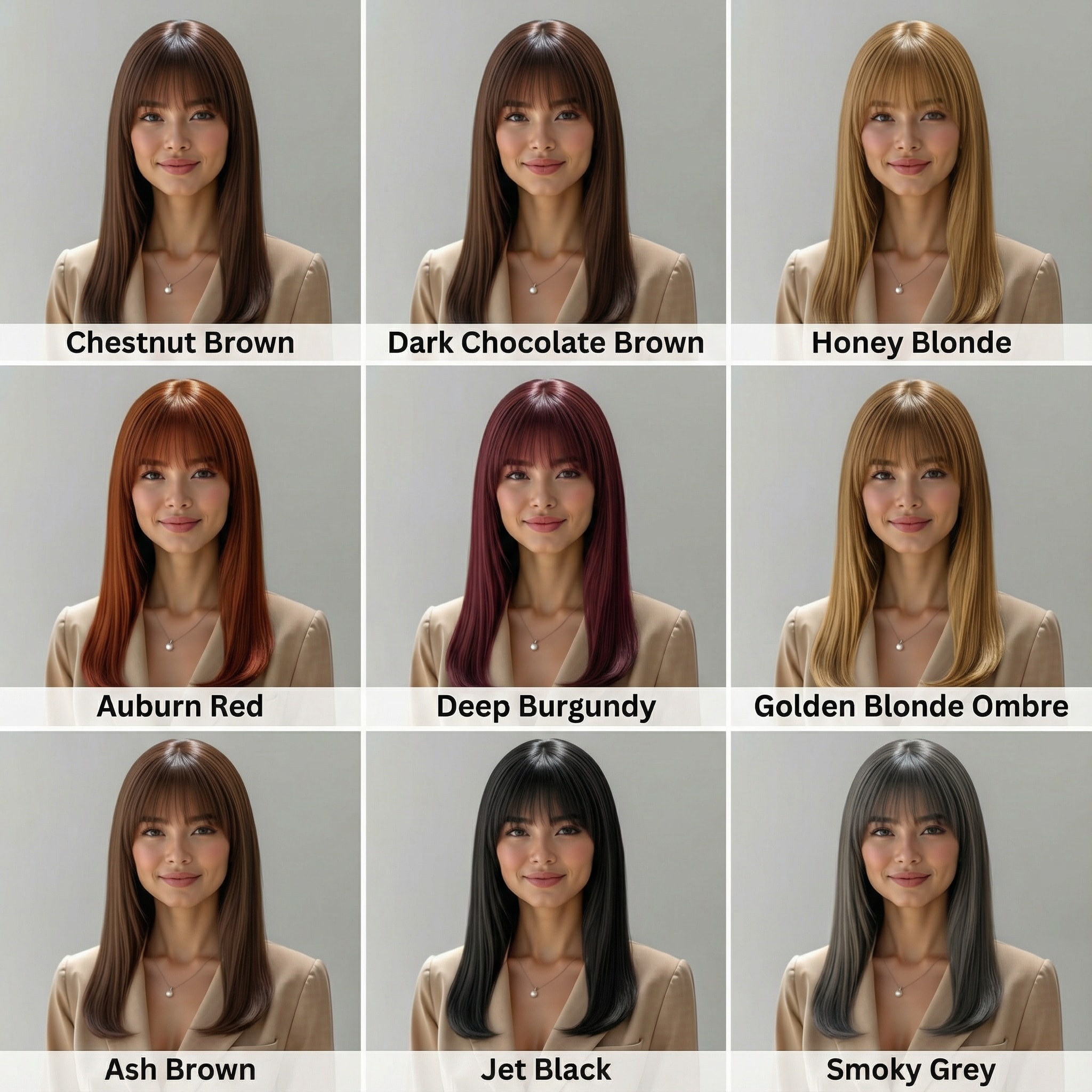 female AI hair color grid