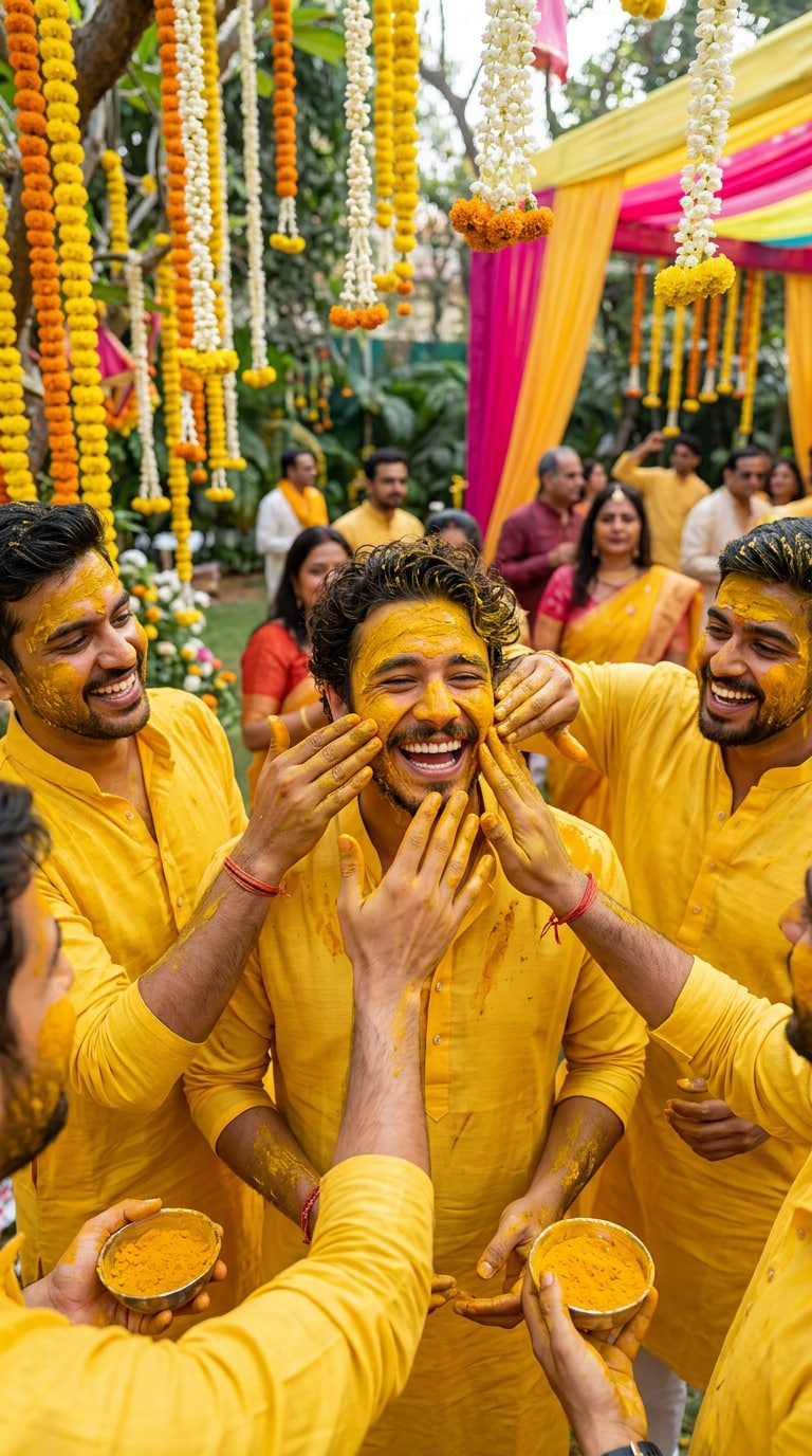 Groom with Brothers Fun Haldi Ceremony Moment