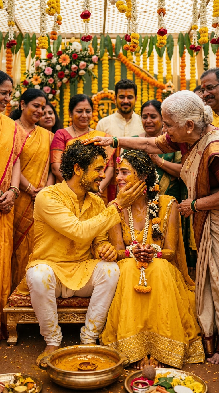 Elder Blessing Couple at Haldi Ceremony Ritual