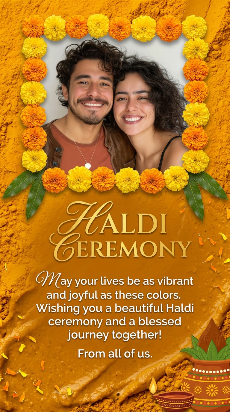 Haldi Ceremony WhatsApp Status Design with Blessings