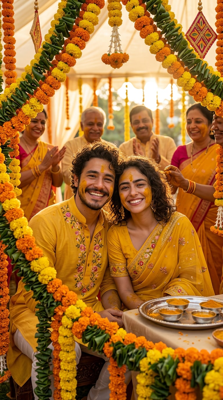 Haldi Ceremony Facebook Post Cover with Floral Frame