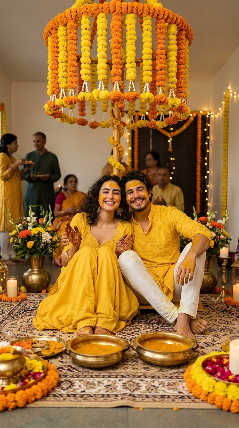 Candid Haldi Ceremony Laughter with Yellow Outfits