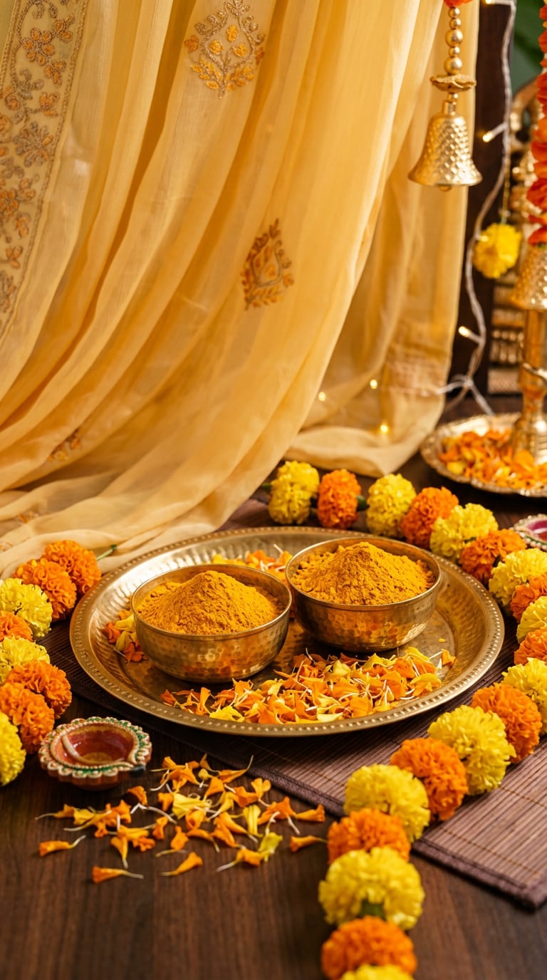 Haldi Ceremony Bride and Groom with Turmeric Paste on Faces