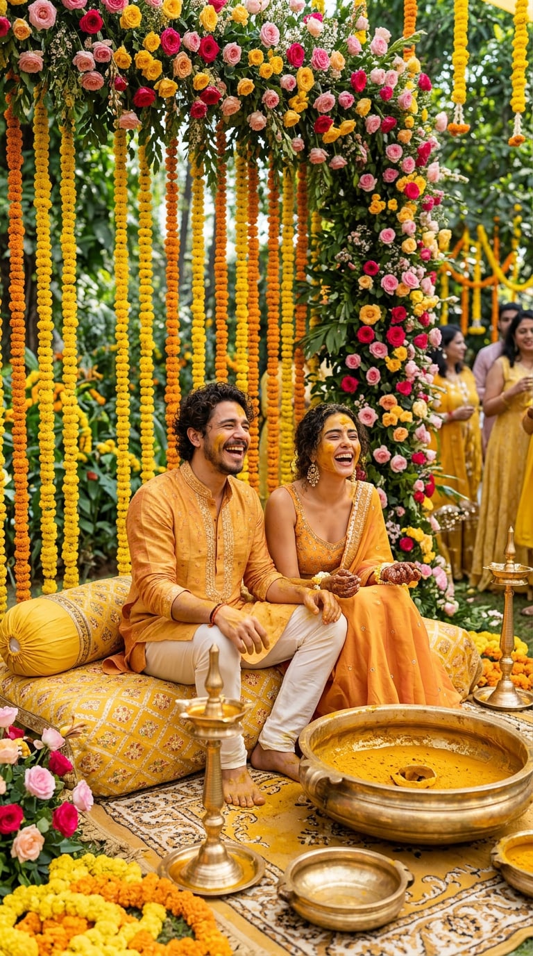 Haldi Wedding Ritual with Family Blessings and Marigold Decor