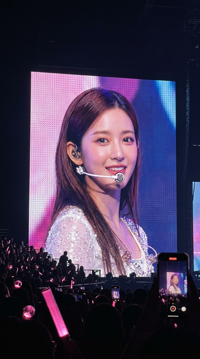 K-pop concert finale spotlight jumbotron dramatic moment