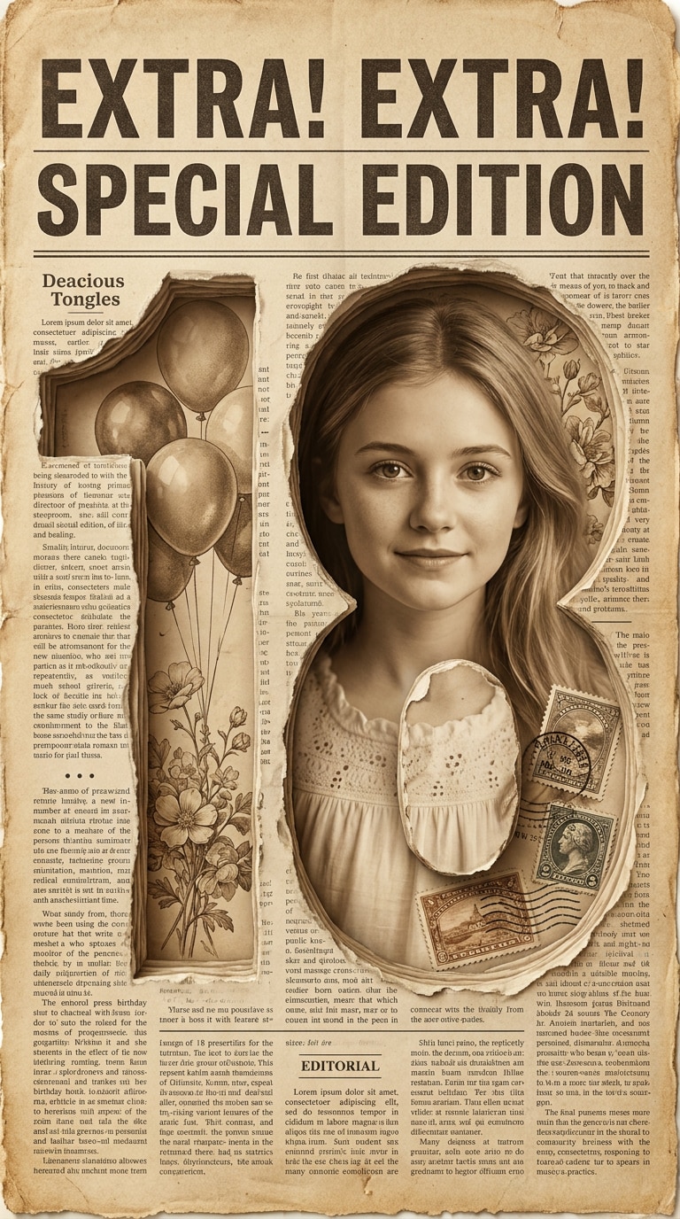 Vintage newspaper birthday prompt