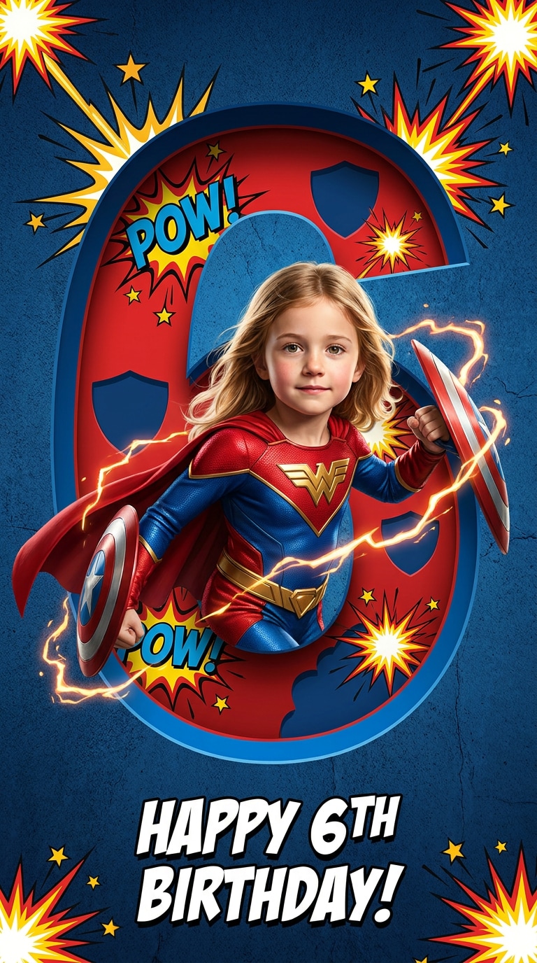 Kids superhero birthday poster prompt