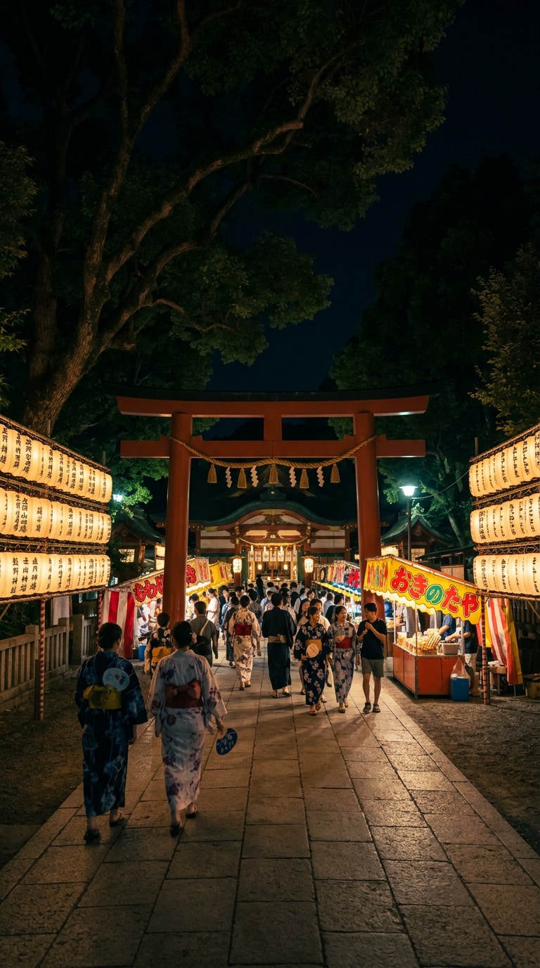神社夏祭り提灯AI画像