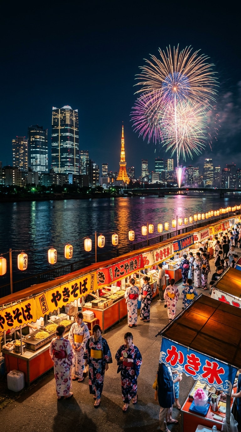 東京夏祭り夜景AI画像