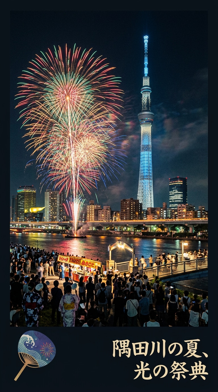 東京スカイツリー花火夜景AI画像