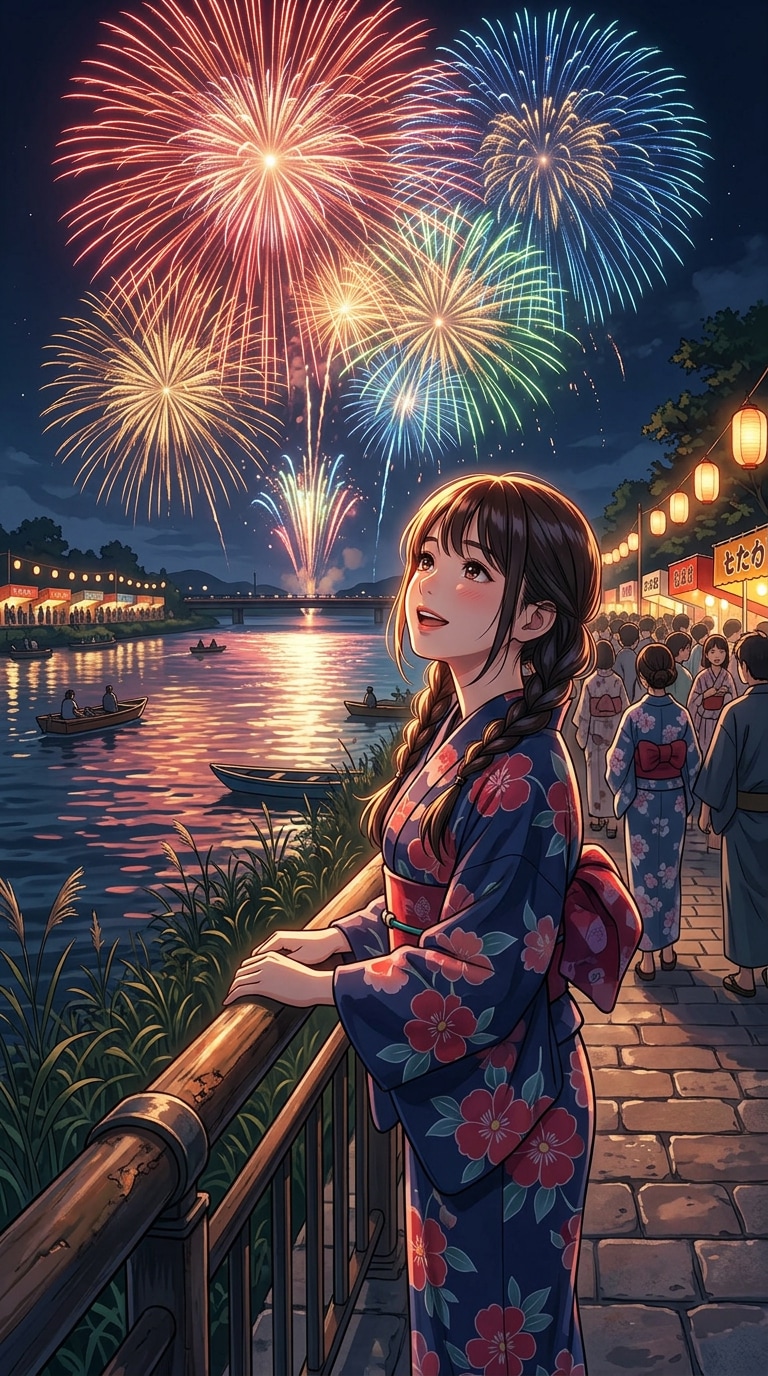 花火大会アニメ風AIイラスト
