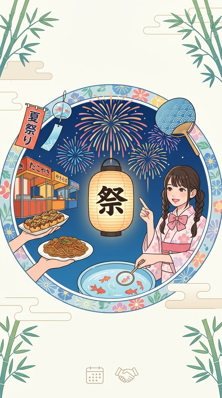 夏祭りSNS投稿用AIイラスト