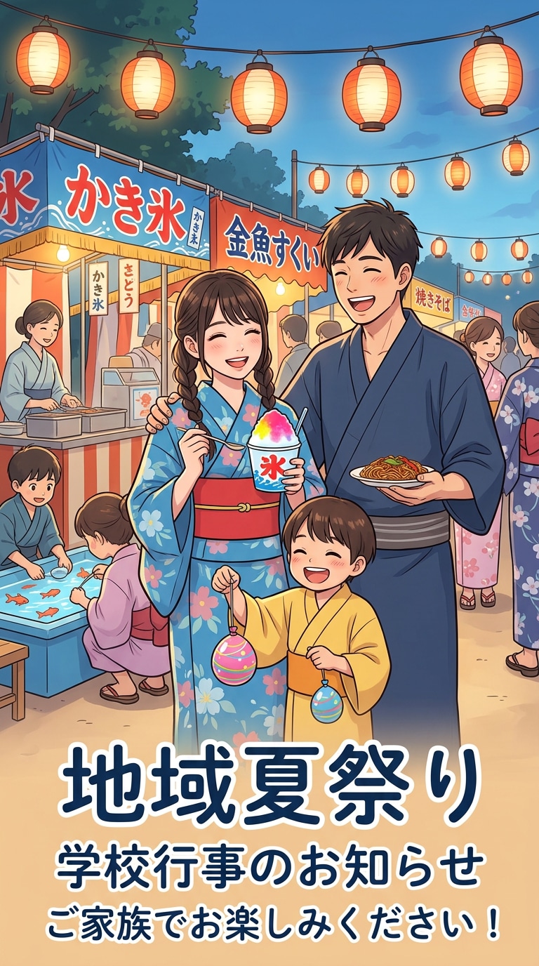 浴衣家族夏祭りAI画像