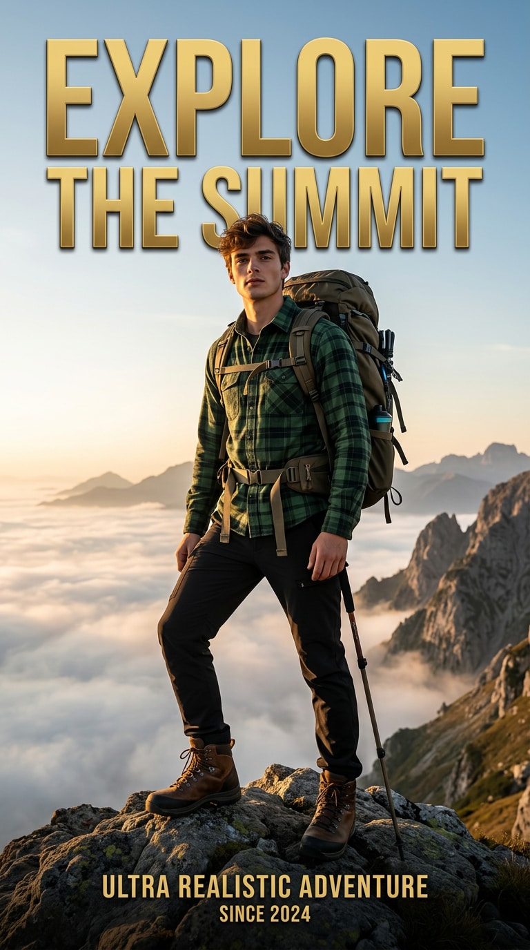 Hero Mountain Hiker Poster Prompt